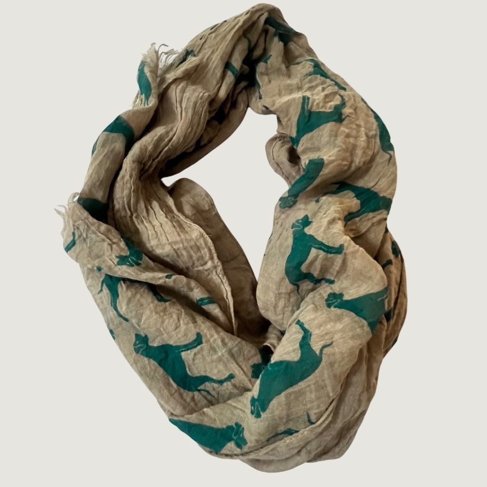 Scarf Tan Teal Green Great Dane Dog Print Cotton Wrap OS
